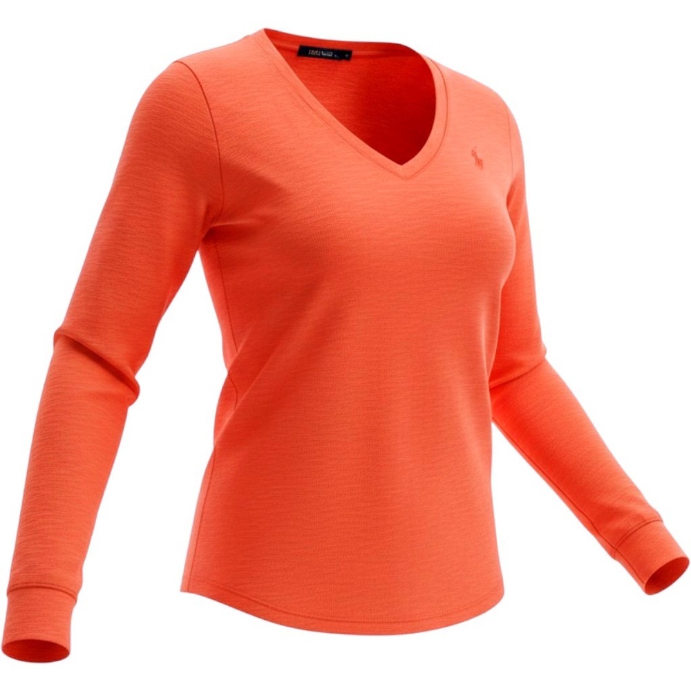 Ralph Lauren Sport Womens Orange Slub Cotton V-Neck Long Sleeve Tee XS